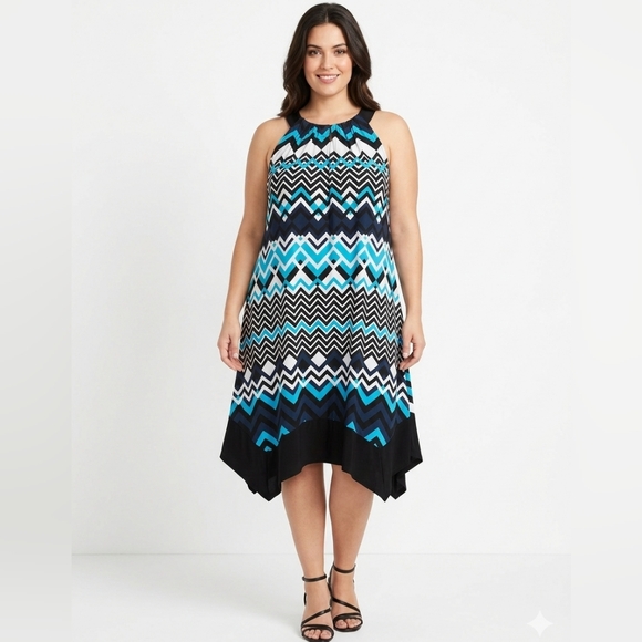 Enfocus Studio Dresses & Skirts - Enfocus Woman Chevron Halter Dress Sharkbite Hem Blue Black 16W
